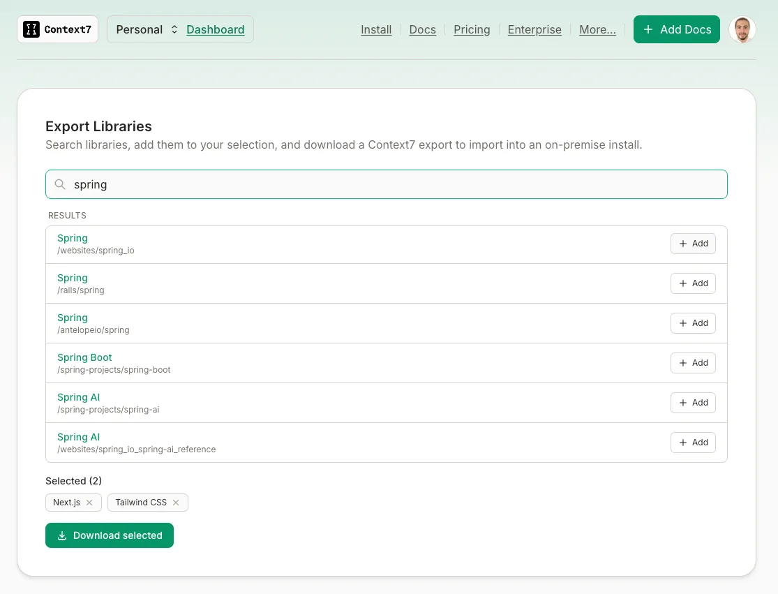 Searching and selecting libraries to export