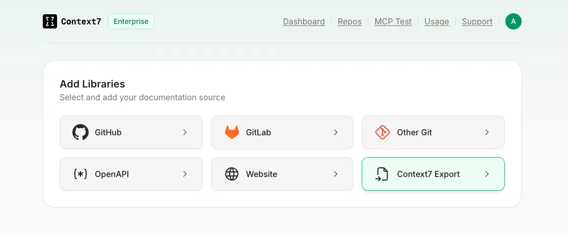 Context7 Export source on the Add page