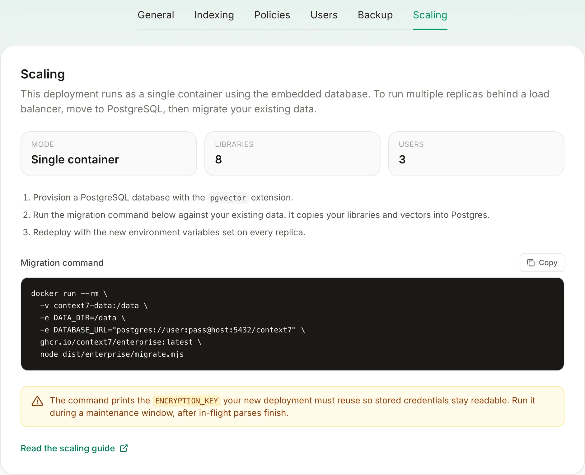 Migration helper under Settings, Scaling