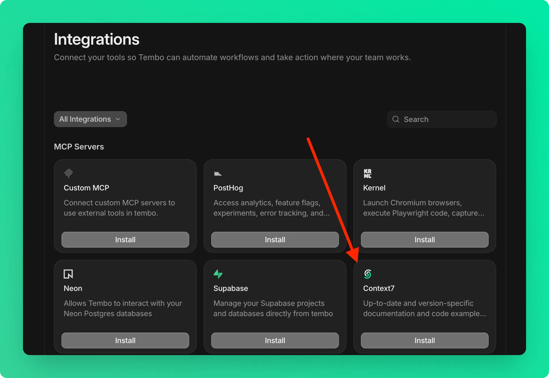 Integrations page