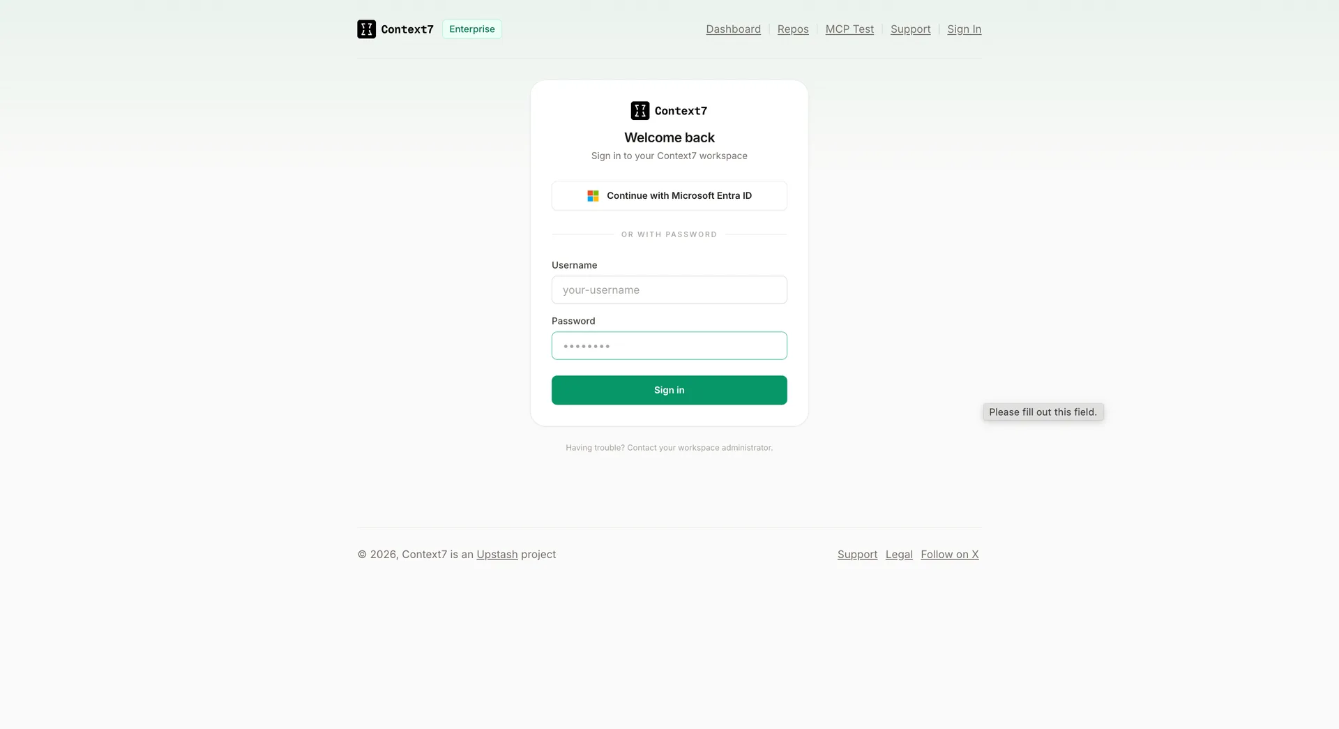 Login page showing Continue with Microsoft Entra ID button